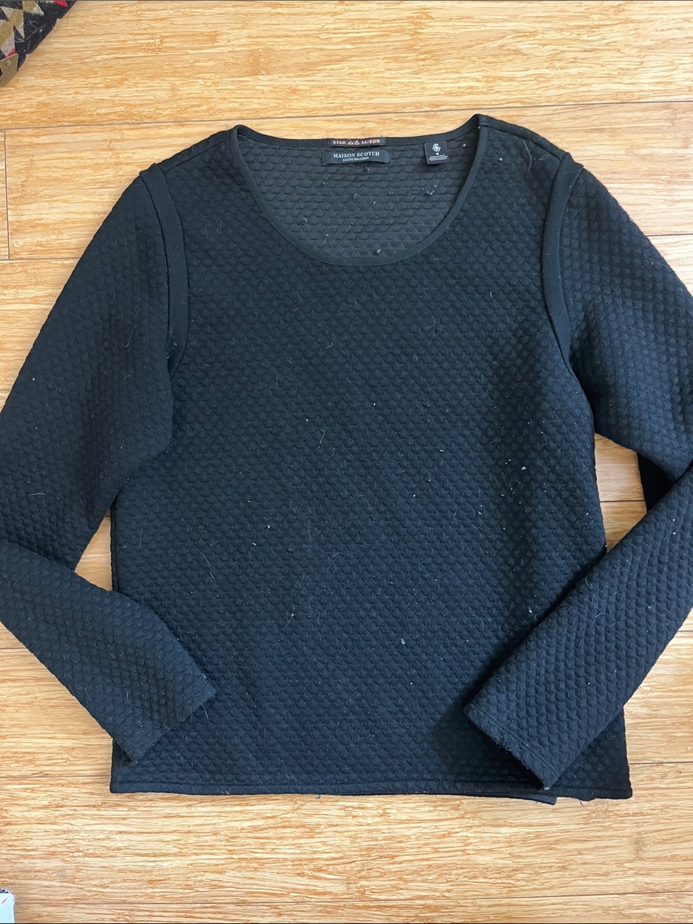 Scotch & Soda Black Quilted Long Sleeve Crewneck Top